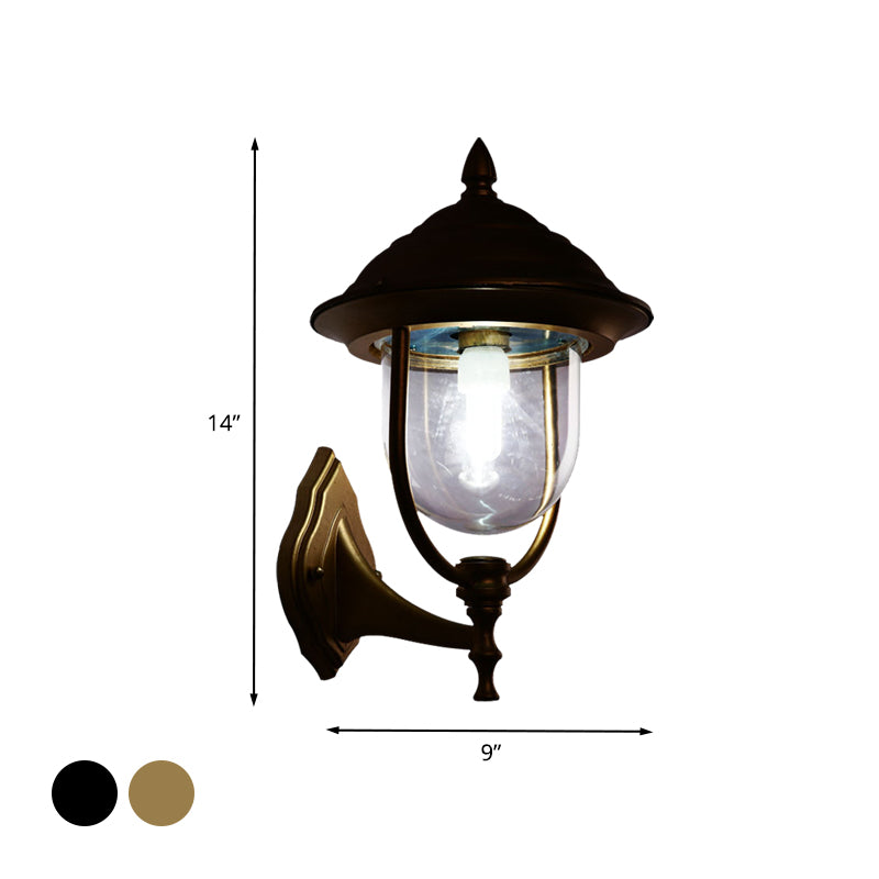 Lodges Urn Sconce Light Fixture 1-Light Metallic Wall Lighting Ideas in Black/Brass with Clear Glass Shade Clearhalo 'Wall Lamps & Sconces' 'Wall Lights' Lighting' 623837