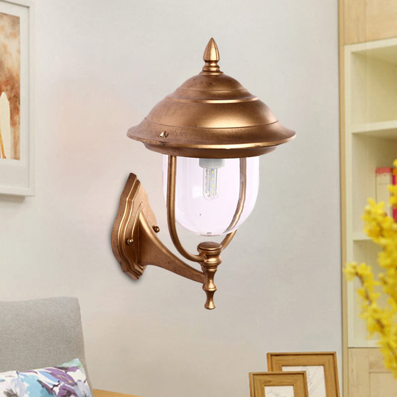 Lodges Urn Sconce Light Fixture 1-Light Metallic Wall Lighting Ideas in Black/Brass with Clear Glass Shade Brass Clearhalo 'Wall Lamps & Sconces' 'Wall Lights' Lighting' 623838