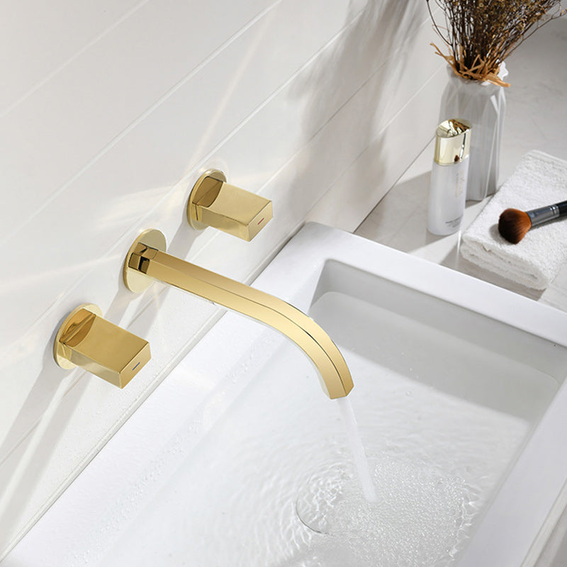 Light Luxury Wall Mounted Bathroom Faucet Double Handles Vessel Faucet Clearhalo 'Bathroom Remodel & Bathroom Fixtures' 'Bathroom Sink Faucets' 'Bathroom Sinks & Faucet Components' 'bathroom_sink_faucets' 'Home Improvement' 'home_improvement' 'home_improvement_bathroom_sink_faucets' 6238890