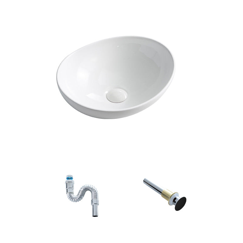 Contemporary Bathroom Sink Pop-Up Drain Porcelain Oval-Shape Vessel Lavatory Sink 16.1"L x 13"W x 5.7"H White Sink Clearhalo 'Bathroom Remodel & Bathroom Fixtures' 'Bathroom Sinks & Faucet Components' 'Bathroom Sinks' 'bathroom_sink' 'Home Improvement' 'home_improvement' 'home_improvement_bathroom_sink' 6239274