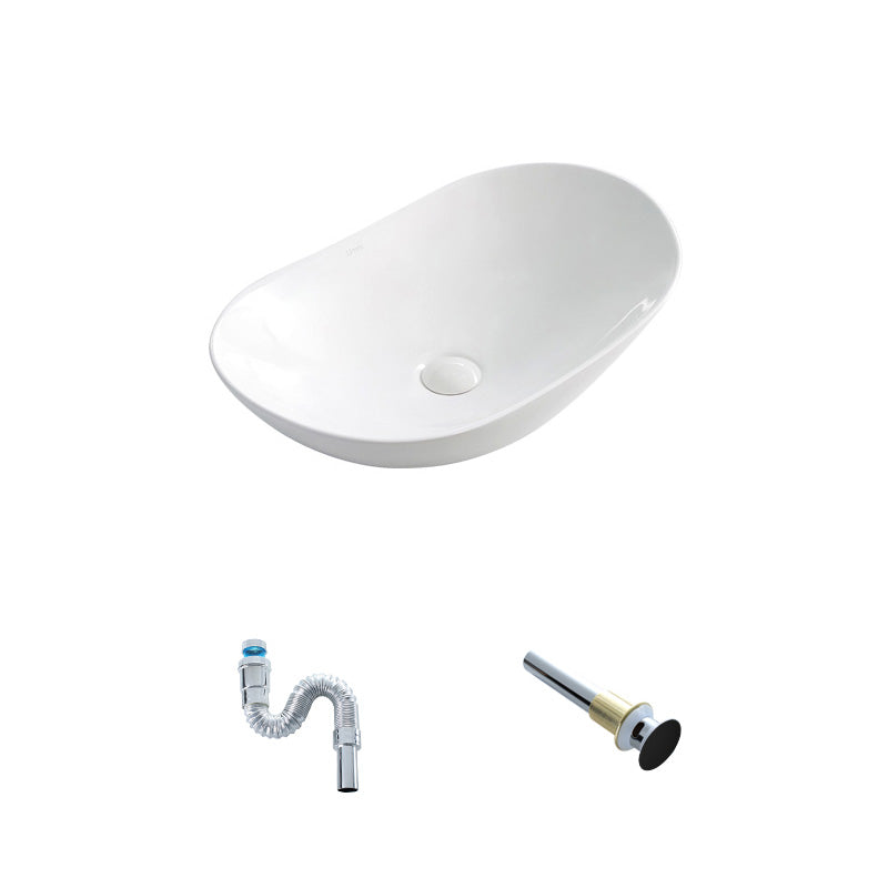 Contemporary Bathroom Sink Pop-Up Drain Porcelain Oval-Shape Vessel Lavatory Sink 24"L x 14.6"W x 6.3"H White Sink Clearhalo 'Bathroom Remodel & Bathroom Fixtures' 'Bathroom Sinks & Faucet Components' 'Bathroom Sinks' 'bathroom_sink' 'Home Improvement' 'home_improvement' 'home_improvement_bathroom_sink' 6239285