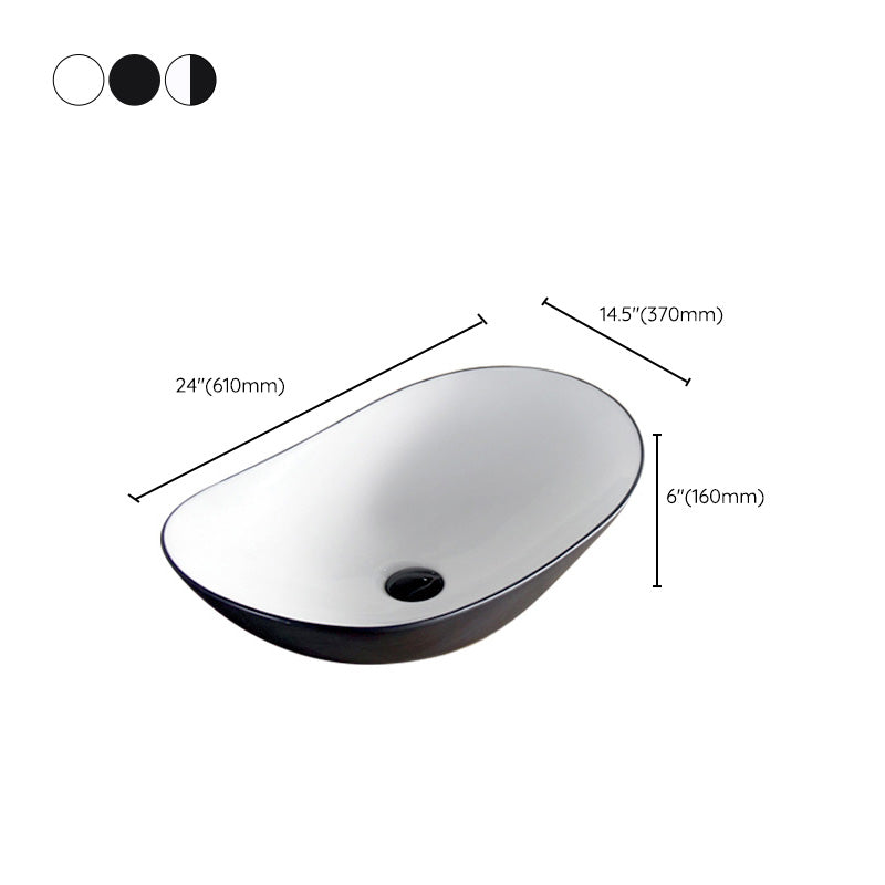 Contemporary Bathroom Sink Pop-Up Drain Porcelain Oval-Shape Vessel Lavatory Sink Clearhalo 'Bathroom Remodel & Bathroom Fixtures' 'Bathroom Sinks & Faucet Components' 'Bathroom Sinks' 'bathroom_sink' 'Home Improvement' 'home_improvement' 'home_improvement_bathroom_sink' 6239290