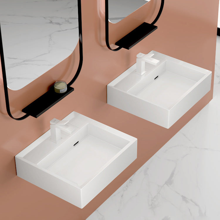 Modern Bathroom Sink Pop-Up Drain Porcelain Solid Color Rectangular Vessel Clearhalo 'Bathroom Remodel & Bathroom Fixtures' 'Bathroom Sinks & Faucet Components' 'Bathroom Sinks' 'bathroom_sink' 'Home Improvement' 'home_improvement' 'home_improvement_bathroom_sink' 6239341