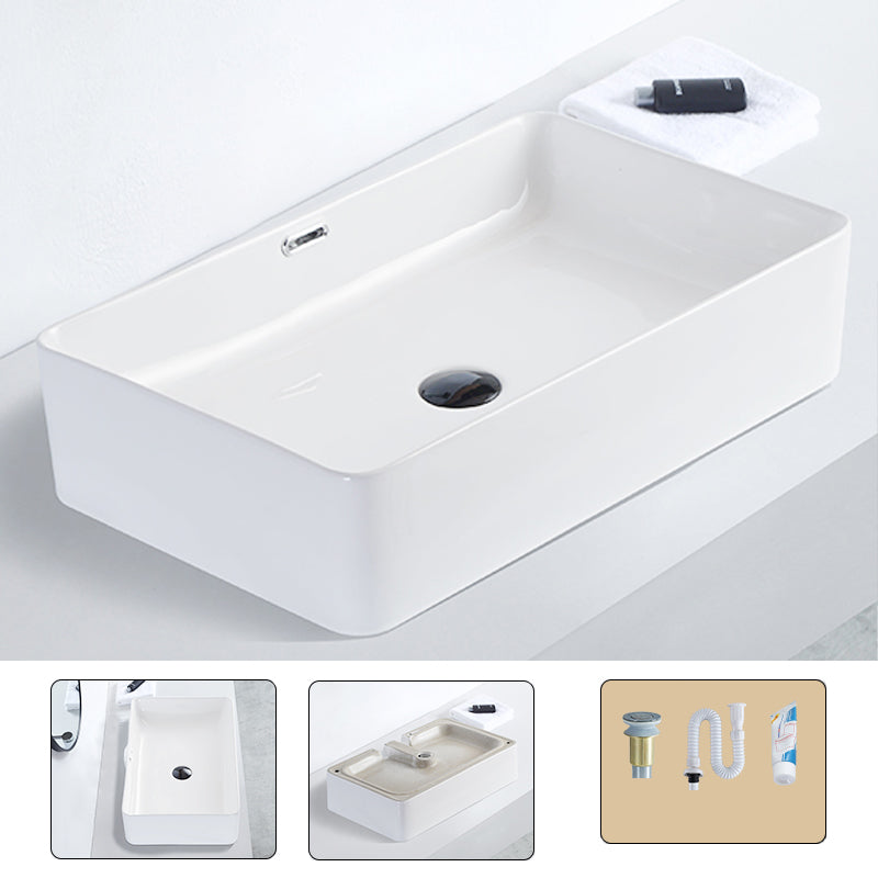 Contemporary Bathroom Sink Porcelain Pop-Up Drain Rectangular Vessel 16"L x 12"W x 6"H Clearhalo 'Bathroom Remodel & Bathroom Fixtures' 'Bathroom Sinks & Faucet Components' 'Bathroom Sinks' 'bathroom_sink' 'Home Improvement' 'home_improvement' 'home_improvement_bathroom_sink' 6241315