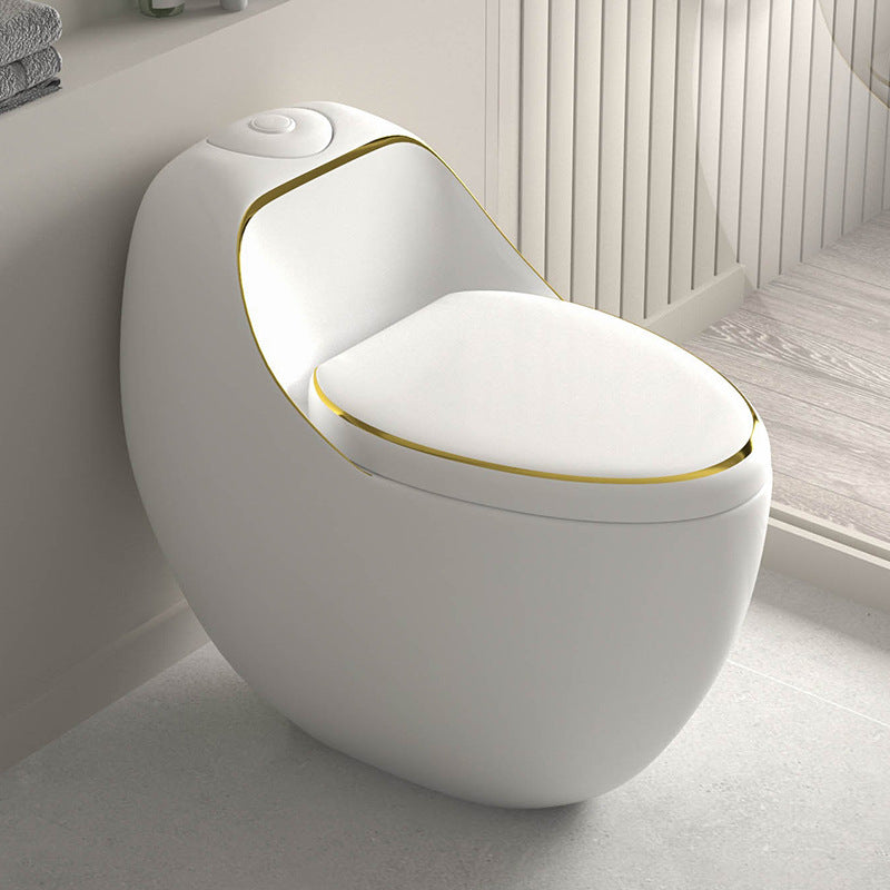 Siphon Jet Toilet Bowl Floor Mounted All-In-One Urine Toilet White/ Gold Clearhalo 'Bathroom Remodel & Bathroom Fixtures' 'Home Improvement' 'home_improvement' 'home_improvement_toilets' 'Toilets & Bidets' 'Toilets' 6242290