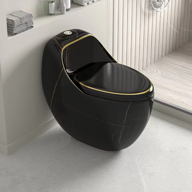 Siphon Jet Toilet Bowl Floor Mounted All-In-One Urine Toilet Black/ Gold Clearhalo 'Bathroom Remodel & Bathroom Fixtures' 'Home Improvement' 'home_improvement' 'home_improvement_toilets' 'Toilets & Bidets' 'Toilets' 6242292
