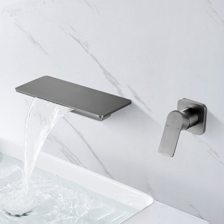 Modern Bathroom Faucet Copper Wall Mounted Fixed Bathroom Faucet Grey Hand Shower Not Included Clearhalo 'Bathroom Remodel & Bathroom Fixtures' 'Bathtub Faucets' 'bathtub_faucets' 'Home Improvement' 'home_improvement' 'home_improvement_bathtub_faucets' 6248498