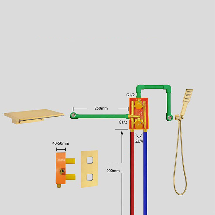 Modern Bathroom Faucet Copper Wall Mounted Waterfall Bathtub Faucet Clearhalo 'Bathroom Remodel & Bathroom Fixtures' 'Bathtub Faucets' 'bathtub_faucets' 'Home Improvement' 'home_improvement' 'home_improvement_bathtub_faucets' 6248634