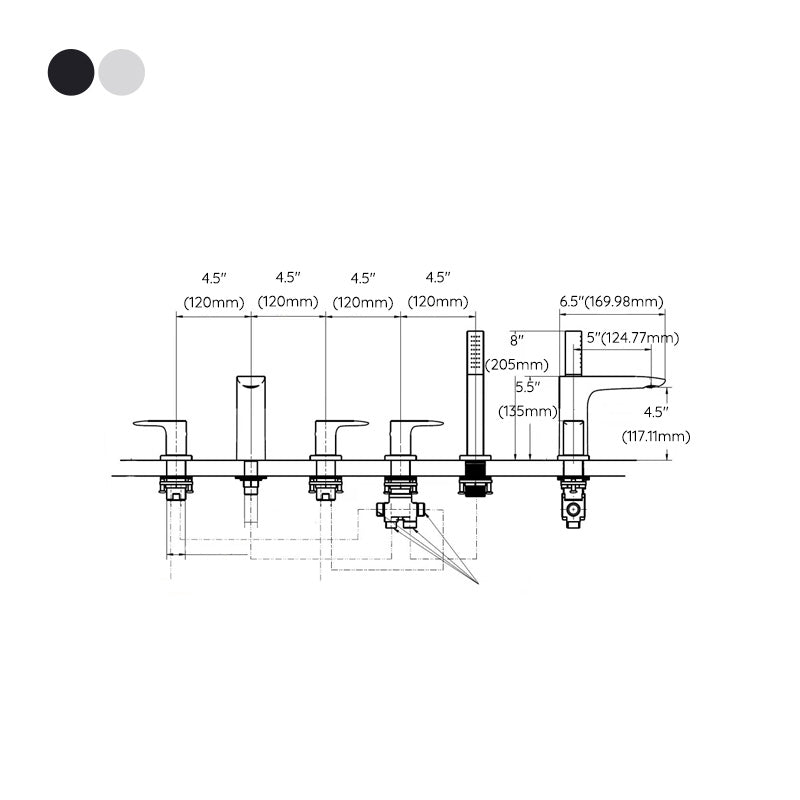 Modern Bathroom Faucet Black and White Copper Deck Mounted Tub Faucet Clearhalo 'Bathroom Remodel & Bathroom Fixtures' 'Bathtub Faucets' 'bathtub_faucets' 'Home Improvement' 'home_improvement' 'home_improvement_bathtub_faucets' 6248656