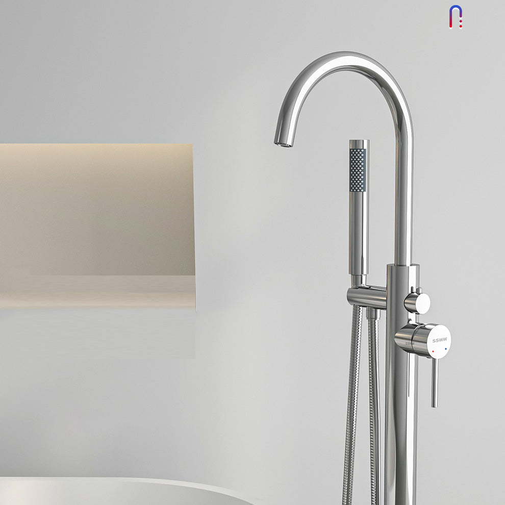 Modern Freestanding Bathtub Faucet One Handle Copper Freestanding Tub Filler Trim Clearhalo 'Bathroom Remodel & Bathroom Fixtures' 'Bathtub Faucets' 'bathtub_faucets' 'Home Improvement' 'home_improvement' 'home_improvement_bathtub_faucets' 6248665