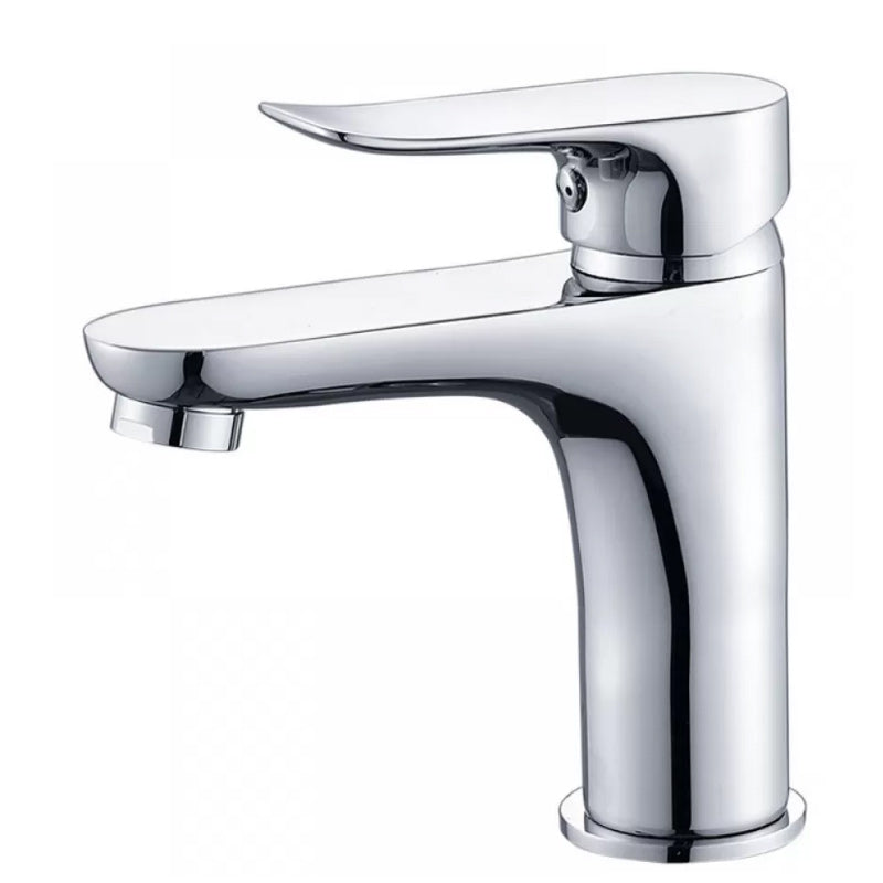 Basic Metal Sink Faucet Silver Bathroom Faucet with Lever Handle Silvery White Clearhalo 'Bathroom Remodel & Bathroom Fixtures' 'Bathroom Sink Faucets' 'Bathroom Sinks & Faucet Components' 'bathroom_sink_faucets' 'Home Improvement' 'home_improvement' 'home_improvement_bathroom_sink_faucets' 6255462