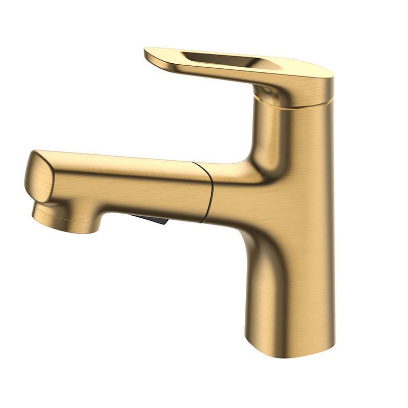 Contemporary Copper Vessel Faucet Lever Handles Retractable Low Arc Vessel Faucet Gold Clearhalo 'Bathroom Remodel & Bathroom Fixtures' 'Bathroom Sink Faucets' 'Bathroom Sinks & Faucet Components' 'bathroom_sink_faucets' 'Home Improvement' 'home_improvement' 'home_improvement_bathroom_sink_faucets' 6255496