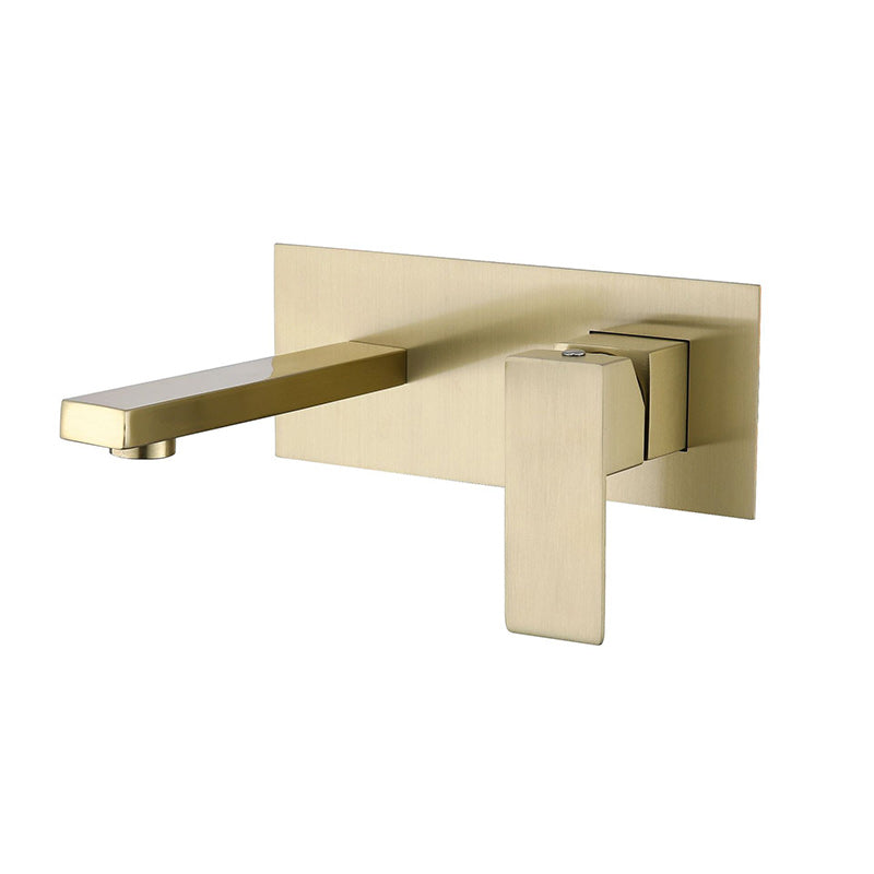 Contemporary Style Faucets Lever Handles Wall Mounted Faucets for Bathroom Gold Clearhalo 'Bathroom Remodel & Bathroom Fixtures' 'Bathroom Sink Faucets' 'Bathroom Sinks & Faucet Components' 'bathroom_sink_faucets' 'Home Improvement' 'home_improvement' 'home_improvement_bathroom_sink_faucets' 6255515