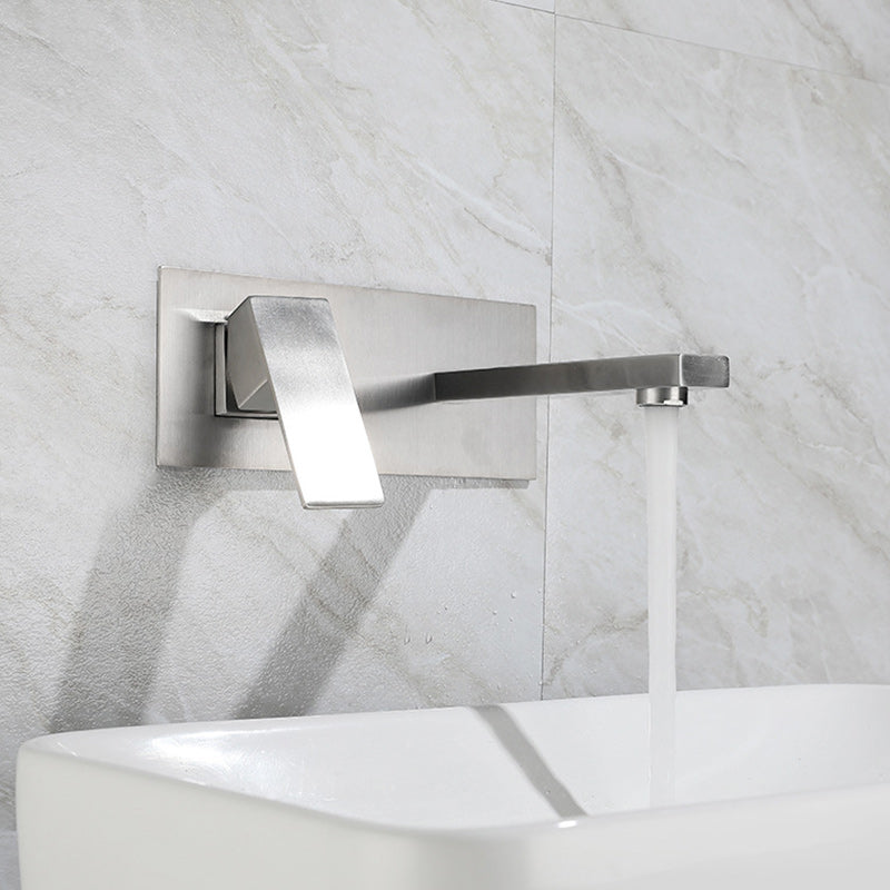 Contemporary Style Faucets Lever Handles Wall Mounted Faucets for Bathroom Clearhalo 'Bathroom Remodel & Bathroom Fixtures' 'Bathroom Sink Faucets' 'Bathroom Sinks & Faucet Components' 'bathroom_sink_faucets' 'Home Improvement' 'home_improvement' 'home_improvement_bathroom_sink_faucets' 6255517