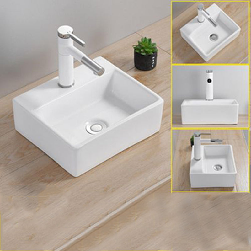 Modern Wash Stand Porcelain Rectangular with Drain Assembly and Pop-Up Drain Vessel Sink 13"L x 11"W x 5"H Clearhalo 'Bathroom Remodel & Bathroom Fixtures' 'Bathroom Sinks & Faucet Components' 'Bathroom Sinks' 'bathroom_sink' 'Home Improvement' 'home_improvement' 'home_improvement_bathroom_sink' 6255813