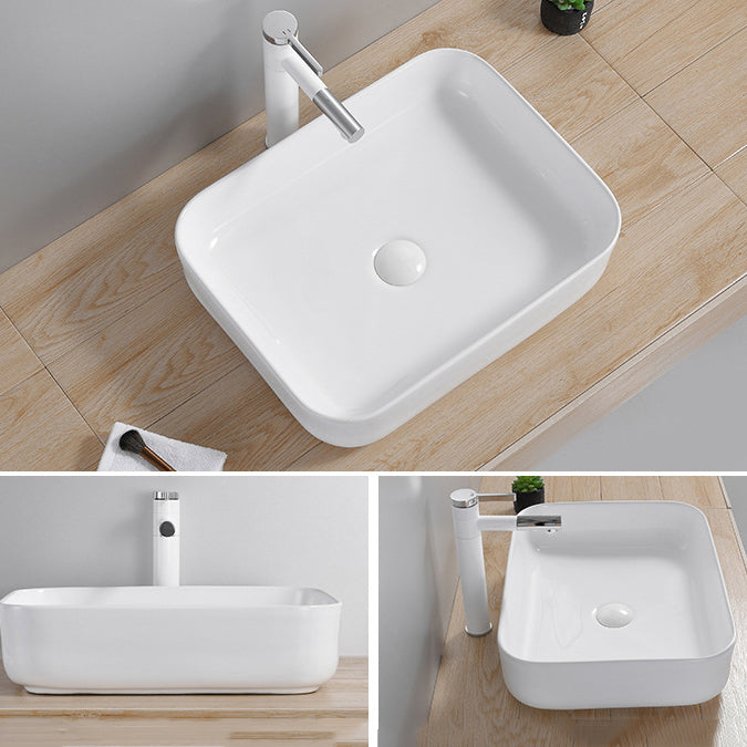 Modern Wash Stand Porcelain Rectangular with Drain Assembly and Pop-Up Drain Vessel Sink Clearhalo 'Bathroom Remodel & Bathroom Fixtures' 'Bathroom Sinks & Faucet Components' 'Bathroom Sinks' 'bathroom_sink' 'Home Improvement' 'home_improvement' 'home_improvement_bathroom_sink' 6255815