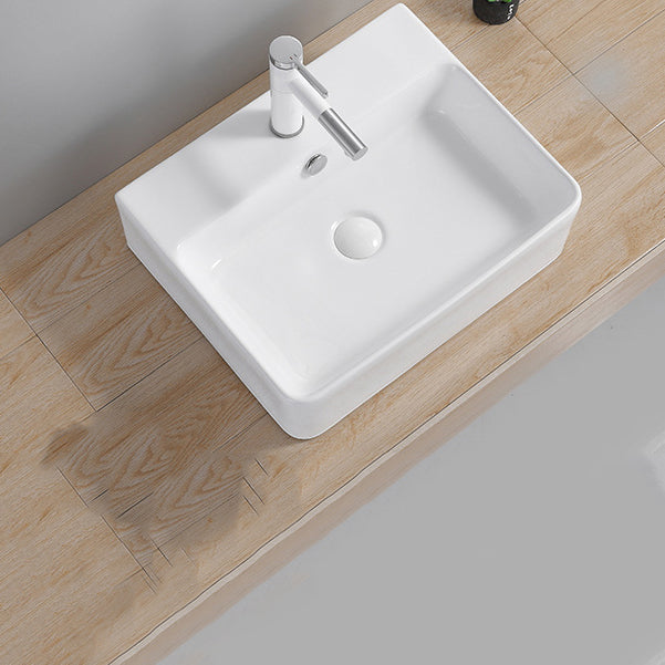 Modern Wash Stand Porcelain Rectangular with Drain Assembly and Pop-Up Drain Vessel Sink Clearhalo 'Bathroom Remodel & Bathroom Fixtures' 'Bathroom Sinks & Faucet Components' 'Bathroom Sinks' 'bathroom_sink' 'Home Improvement' 'home_improvement' 'home_improvement_bathroom_sink' 6255816