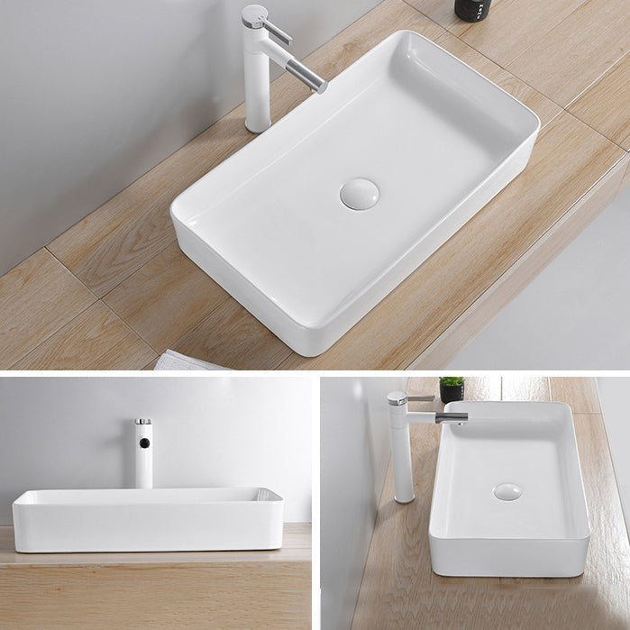Modern Wash Stand Porcelain Rectangular with Drain Assembly and Pop-Up Drain Vessel Sink Clearhalo 'Bathroom Remodel & Bathroom Fixtures' 'Bathroom Sinks & Faucet Components' 'Bathroom Sinks' 'bathroom_sink' 'Home Improvement' 'home_improvement' 'home_improvement_bathroom_sink' 6255818