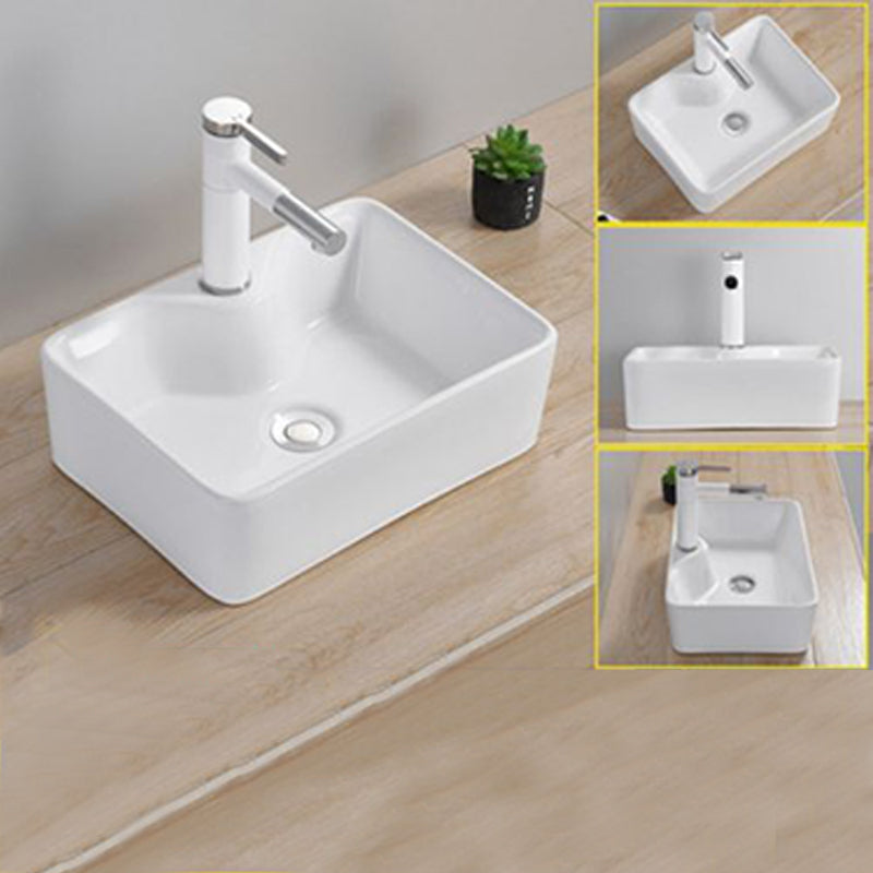 Modern Wash Stand Porcelain Rectangular with Drain Assembly and Pop-Up Drain Vessel Sink 15.9"L x 11.8"W x 5.3"H Clearhalo 'Bathroom Remodel & Bathroom Fixtures' 'Bathroom Sinks & Faucet Components' 'Bathroom Sinks' 'bathroom_sink' 'Home Improvement' 'home_improvement' 'home_improvement_bathroom_sink' 6255819