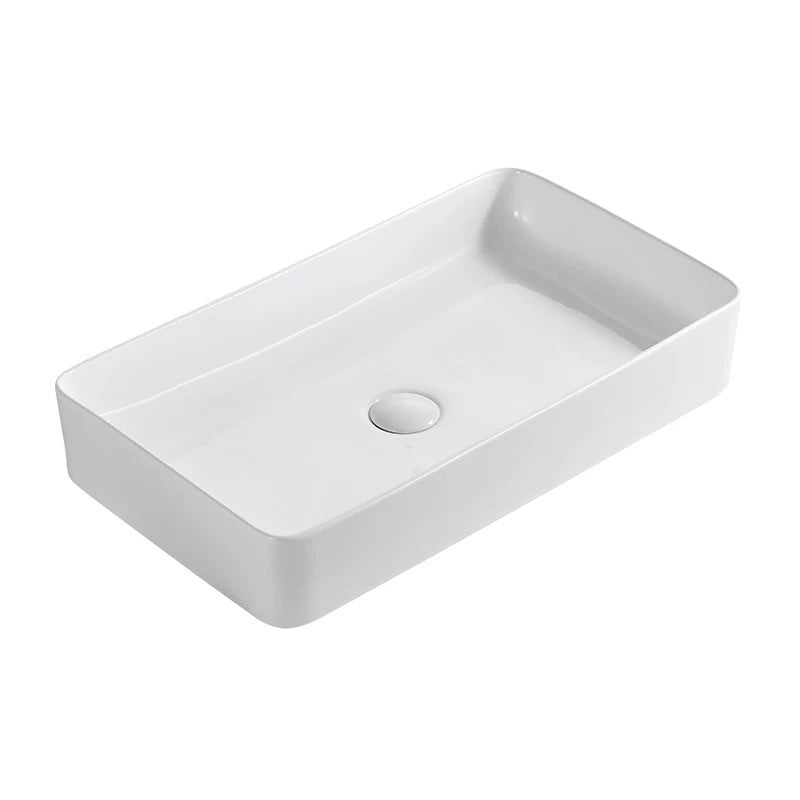 Modern Wash Stand Porcelain Rectangular with Drain Assembly and Pop-Up Drain Vessel Sink Clearhalo 'Bathroom Remodel & Bathroom Fixtures' 'Bathroom Sinks & Faucet Components' 'Bathroom Sinks' 'bathroom_sink' 'Home Improvement' 'home_improvement' 'home_improvement_bathroom_sink' 6255820