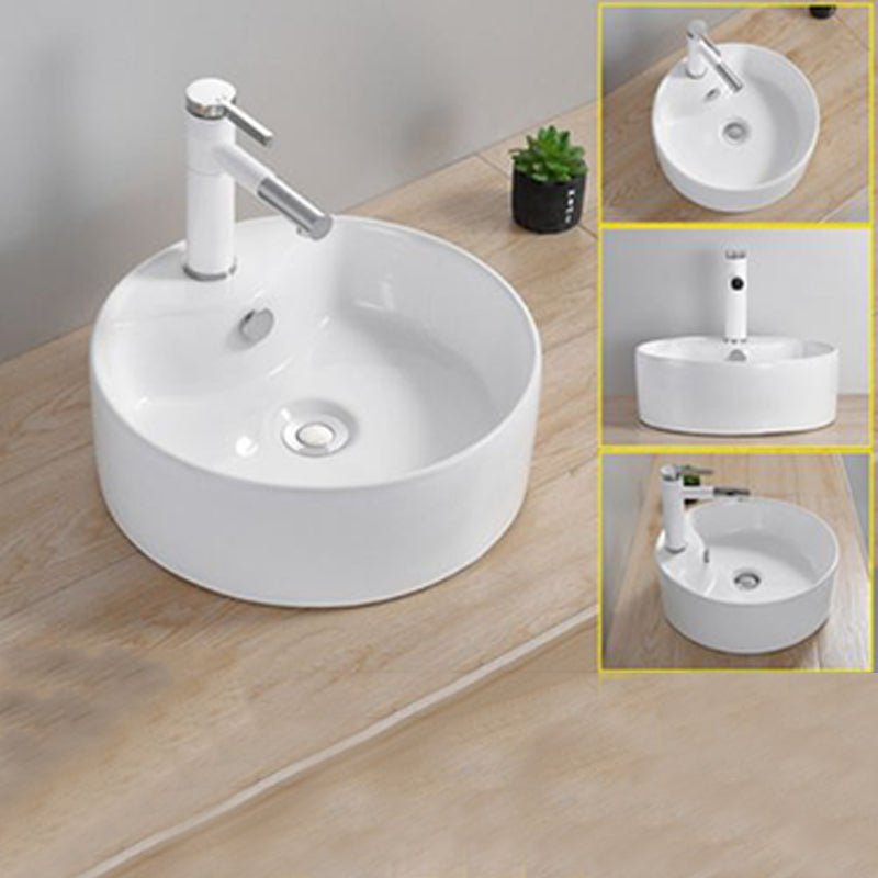 Modern Wash Stand Porcelain Rectangular with Drain Assembly and Pop-Up Drain Vessel Sink 15.9"L x 15.9"W x 5.7"H Clearhalo 'Bathroom Remodel & Bathroom Fixtures' 'Bathroom Sinks & Faucet Components' 'Bathroom Sinks' 'bathroom_sink' 'Home Improvement' 'home_improvement' 'home_improvement_bathroom_sink' 6255821