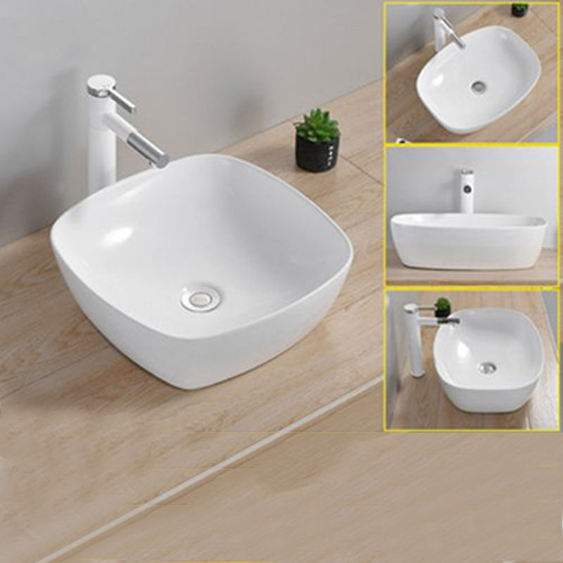 Modern Wash Stand Porcelain Rectangular with Drain Assembly and Pop-Up Drain Vessel Sink 16"L x 16"W x 5"H Clearhalo 'Bathroom Remodel & Bathroom Fixtures' 'Bathroom Sinks & Faucet Components' 'Bathroom Sinks' 'bathroom_sink' 'Home Improvement' 'home_improvement' 'home_improvement_bathroom_sink' 6255823