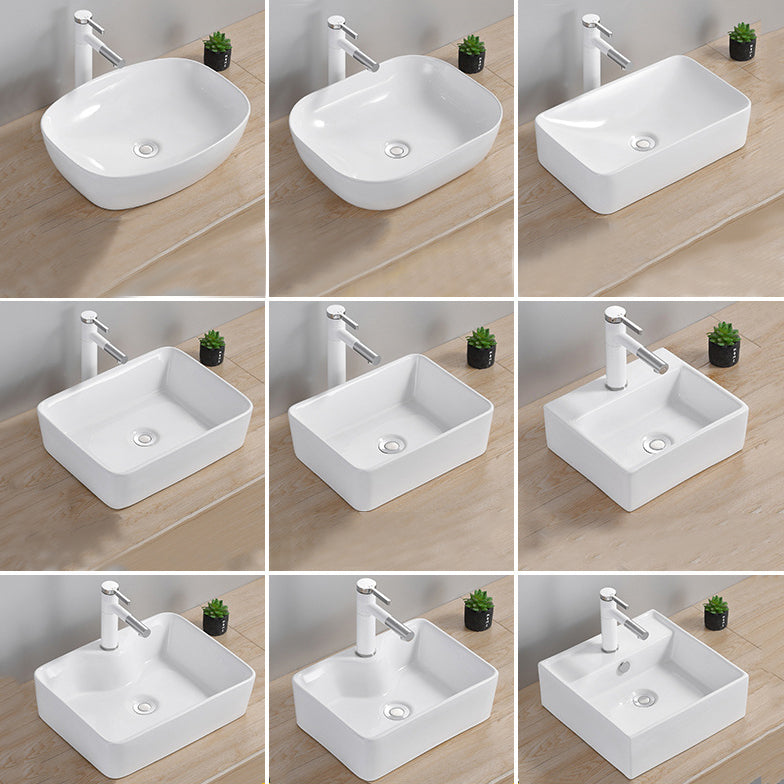 Modern Wash Stand Porcelain Rectangular with Drain Assembly and Pop-Up Drain Vessel Sink Clearhalo 'Bathroom Remodel & Bathroom Fixtures' 'Bathroom Sinks & Faucet Components' 'Bathroom Sinks' 'bathroom_sink' 'Home Improvement' 'home_improvement' 'home_improvement_bathroom_sink' 6255824