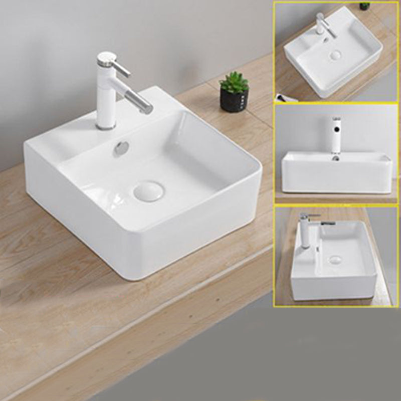 Modern Wash Stand Porcelain Rectangular with Drain Assembly and Pop-Up Drain Vessel Sink 15.7"L x 16.5"W x 6.1"H Clearhalo 'Bathroom Remodel & Bathroom Fixtures' 'Bathroom Sinks & Faucet Components' 'Bathroom Sinks' 'bathroom_sink' 'Home Improvement' 'home_improvement' 'home_improvement_bathroom_sink' 6255825
