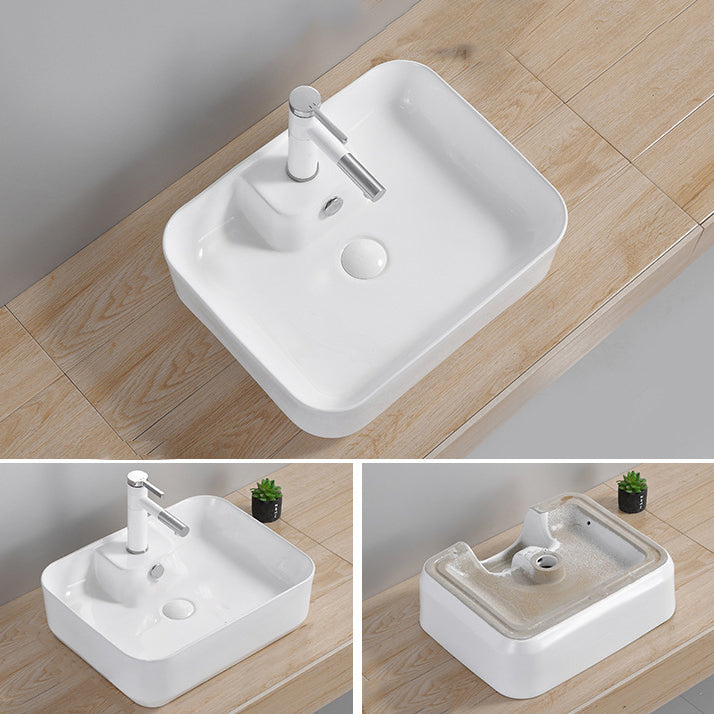 Modern Wash Stand Porcelain Rectangular with Drain Assembly and Pop-Up Drain Vessel Sink Clearhalo 'Bathroom Remodel & Bathroom Fixtures' 'Bathroom Sinks & Faucet Components' 'Bathroom Sinks' 'bathroom_sink' 'Home Improvement' 'home_improvement' 'home_improvement_bathroom_sink' 6255826