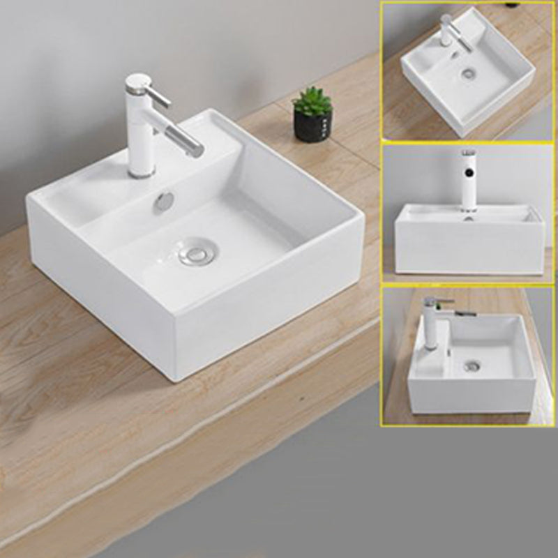 Modern Wash Stand Porcelain Rectangular with Drain Assembly and Pop-Up Drain Vessel Sink 16.3"L x 16.3"W x 6.1"H Clearhalo 'Bathroom Remodel & Bathroom Fixtures' 'Bathroom Sinks & Faucet Components' 'Bathroom Sinks' 'bathroom_sink' 'Home Improvement' 'home_improvement' 'home_improvement_bathroom_sink' 6255827