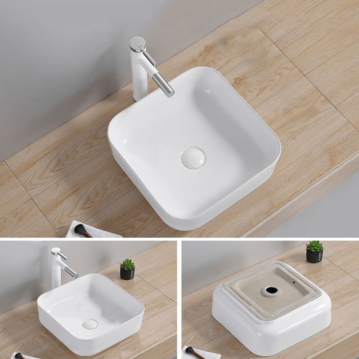 Modern Wash Stand Porcelain Rectangular with Drain Assembly and Pop-Up Drain Vessel Sink Clearhalo 'Bathroom Remodel & Bathroom Fixtures' 'Bathroom Sinks & Faucet Components' 'Bathroom Sinks' 'bathroom_sink' 'Home Improvement' 'home_improvement' 'home_improvement_bathroom_sink' 6255828