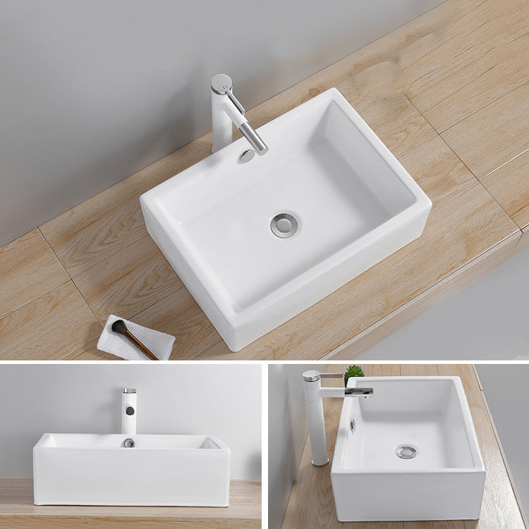 Modern Wash Stand Porcelain Rectangular with Drain Assembly and Pop-Up Drain Vessel Sink Clearhalo 'Bathroom Remodel & Bathroom Fixtures' 'Bathroom Sinks & Faucet Components' 'Bathroom Sinks' 'bathroom_sink' 'Home Improvement' 'home_improvement' 'home_improvement_bathroom_sink' 6255830