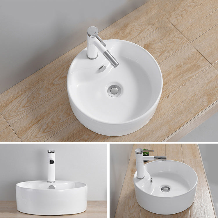 Modern Wash Stand Porcelain Rectangular with Drain Assembly and Pop-Up Drain Vessel Sink Clearhalo 'Bathroom Remodel & Bathroom Fixtures' 'Bathroom Sinks & Faucet Components' 'Bathroom Sinks' 'bathroom_sink' 'Home Improvement' 'home_improvement' 'home_improvement_bathroom_sink' 6255832