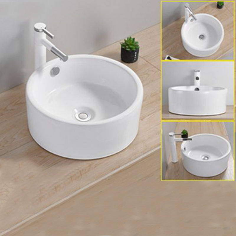 Modern Wash Stand Porcelain Rectangular with Drain Assembly and Pop-Up Drain Vessel Sink 16.5"L x 16.5"W x 6.7"H Clearhalo 'Bathroom Remodel & Bathroom Fixtures' 'Bathroom Sinks & Faucet Components' 'Bathroom Sinks' 'bathroom_sink' 'Home Improvement' 'home_improvement' 'home_improvement_bathroom_sink' 6255833