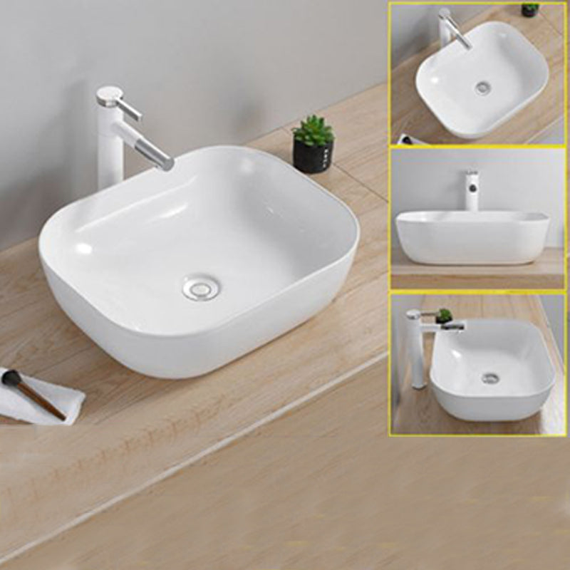 Modern Wash Stand Porcelain Rectangular with Drain Assembly and Pop-Up Drain Vessel Sink 18.1"L x 12.8"W x 5.3"H Clearhalo 'Bathroom Remodel & Bathroom Fixtures' 'Bathroom Sinks & Faucet Components' 'Bathroom Sinks' 'bathroom_sink' 'Home Improvement' 'home_improvement' 'home_improvement_bathroom_sink' 6255834