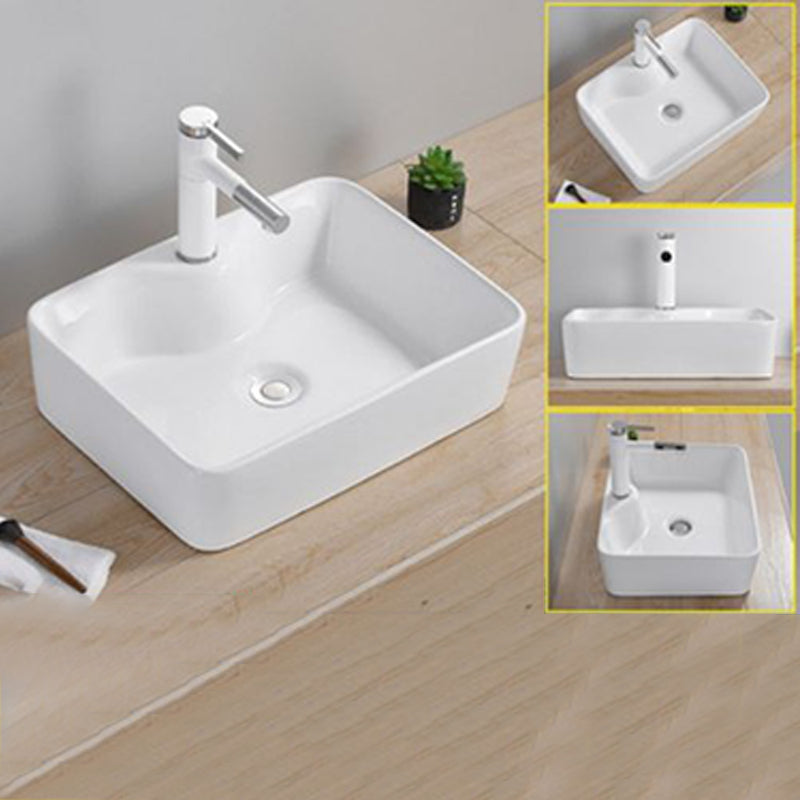 Modern Wash Stand Porcelain Rectangular with Drain Assembly and Pop-Up Drain Vessel Sink 19.1"L x 15"W x 5.3"H Clearhalo 'Bathroom Remodel & Bathroom Fixtures' 'Bathroom Sinks & Faucet Components' 'Bathroom Sinks' 'bathroom_sink' 'Home Improvement' 'home_improvement' 'home_improvement_bathroom_sink' 6255838