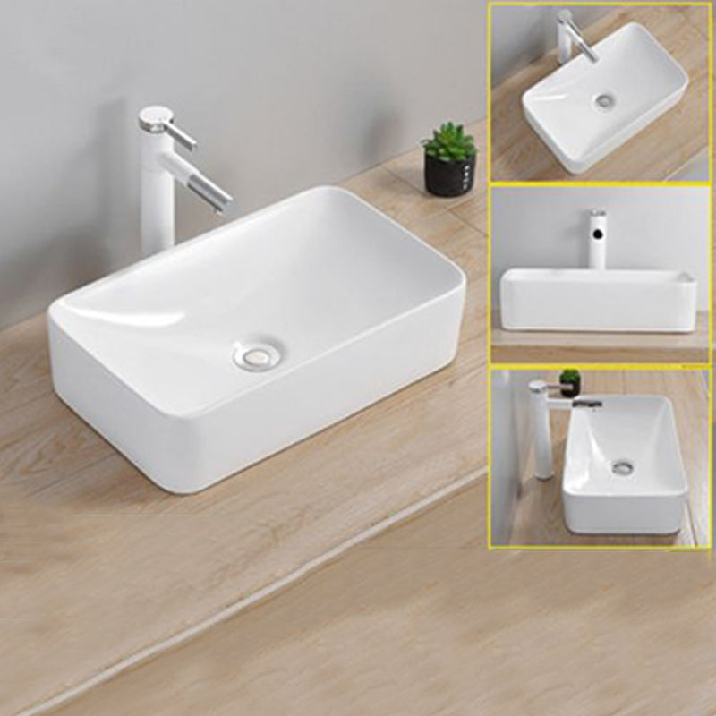 Modern Wash Stand Porcelain Rectangular with Drain Assembly and Pop-Up Drain Vessel Sink 19.3"L x 11.8"W x 5.1"H Clearhalo 'Bathroom Remodel & Bathroom Fixtures' 'Bathroom Sinks & Faucet Components' 'Bathroom Sinks' 'bathroom_sink' 'Home Improvement' 'home_improvement' 'home_improvement_bathroom_sink' 6255840