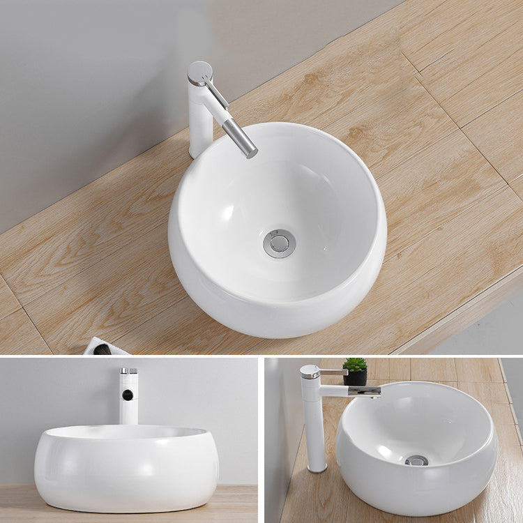 Modern Wash Stand Porcelain Rectangular with Drain Assembly and Pop-Up Drain Vessel Sink Clearhalo 'Bathroom Remodel & Bathroom Fixtures' 'Bathroom Sinks & Faucet Components' 'Bathroom Sinks' 'bathroom_sink' 'Home Improvement' 'home_improvement' 'home_improvement_bathroom_sink' 6255841