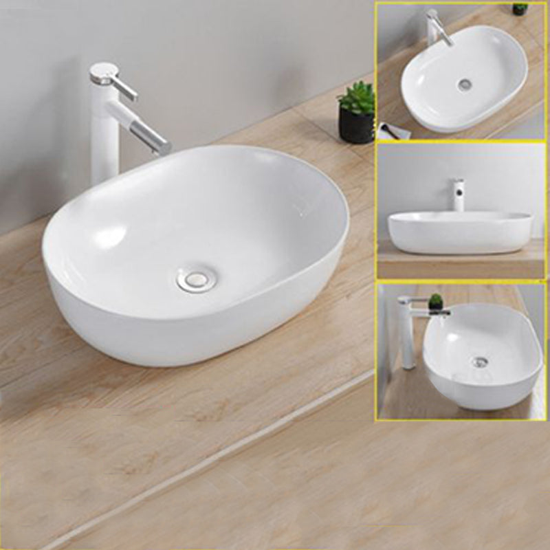 Modern Wash Stand Porcelain Rectangular with Drain Assembly and Pop-Up Drain Vessel Sink 19.3"L x 14.2"W x 5.3"H Clearhalo 'Bathroom Remodel & Bathroom Fixtures' 'Bathroom Sinks & Faucet Components' 'Bathroom Sinks' 'bathroom_sink' 'Home Improvement' 'home_improvement' 'home_improvement_bathroom_sink' 6255842