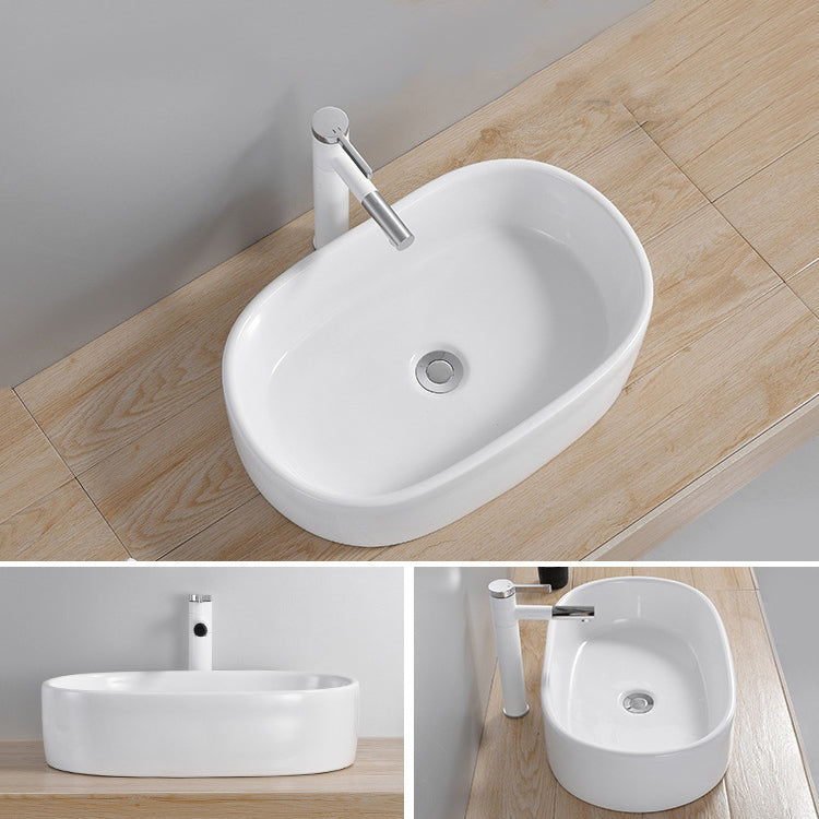 Modern Wash Stand Porcelain Rectangular with Drain Assembly and Pop-Up Drain Vessel Sink Clearhalo 'Bathroom Remodel & Bathroom Fixtures' 'Bathroom Sinks & Faucet Components' 'Bathroom Sinks' 'bathroom_sink' 'Home Improvement' 'home_improvement' 'home_improvement_bathroom_sink' 6255844