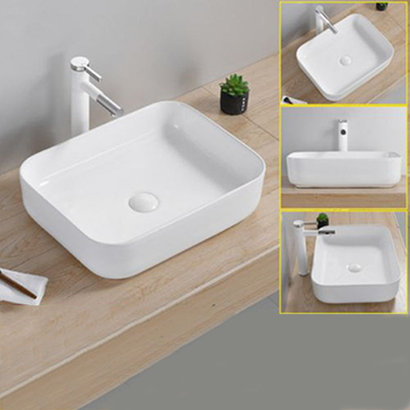 Modern Wash Stand Porcelain Rectangular with Drain Assembly and Pop-Up Drain Vessel Sink 19.9"L x 15.4"W x 5.3"H Clearhalo 'Bathroom Remodel & Bathroom Fixtures' 'Bathroom Sinks & Faucet Components' 'Bathroom Sinks' 'bathroom_sink' 'Home Improvement' 'home_improvement' 'home_improvement_bathroom_sink' 6255845