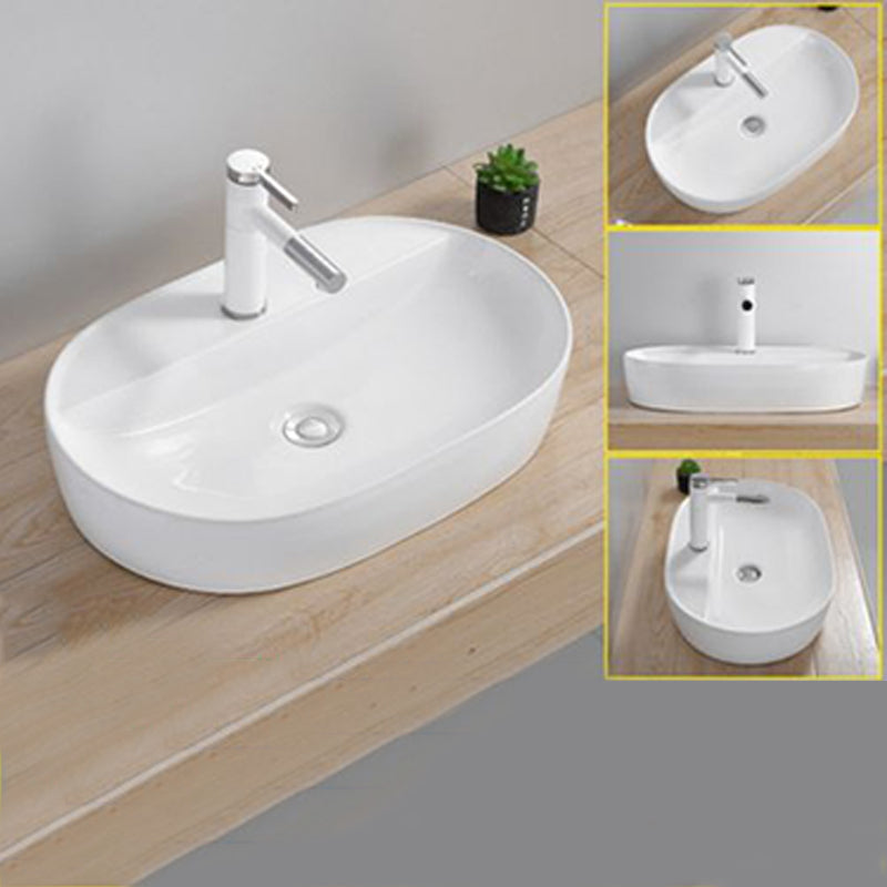 Modern Wash Stand Porcelain Rectangular with Drain Assembly and Pop-Up Drain Vessel Sink 19.7"L x 15.2"W x 5.1"H Clearhalo 'Bathroom Remodel & Bathroom Fixtures' 'Bathroom Sinks & Faucet Components' 'Bathroom Sinks' 'bathroom_sink' 'Home Improvement' 'home_improvement' 'home_improvement_bathroom_sink' 6255846