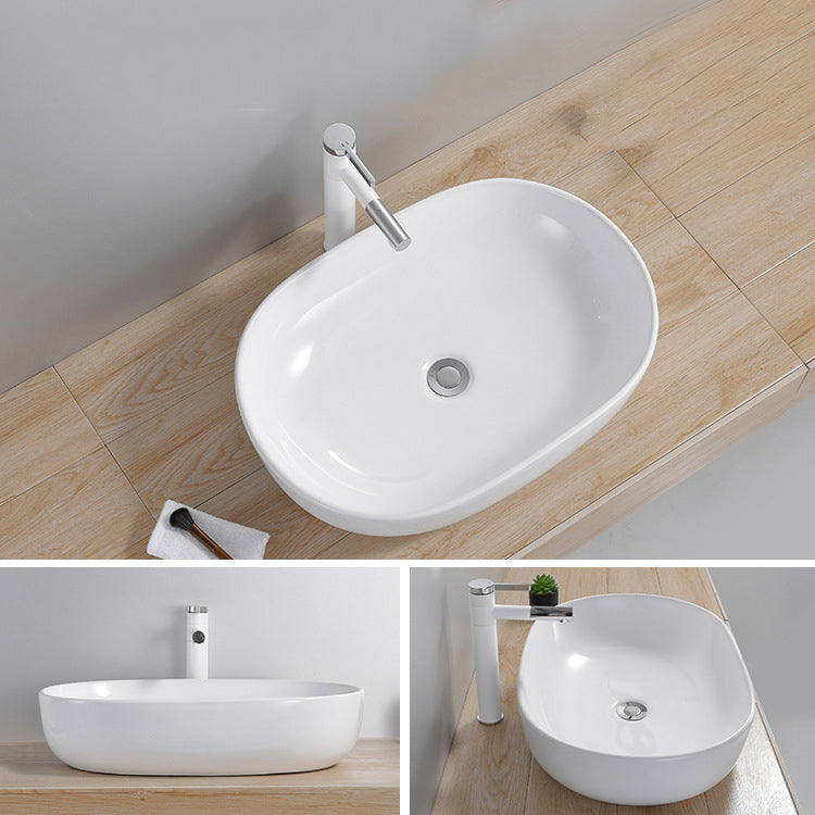 Modern Wash Stand Porcelain Rectangular with Drain Assembly and Pop-Up Drain Vessel Sink Clearhalo 'Bathroom Remodel & Bathroom Fixtures' 'Bathroom Sinks & Faucet Components' 'Bathroom Sinks' 'bathroom_sink' 'Home Improvement' 'home_improvement' 'home_improvement_bathroom_sink' 6255848