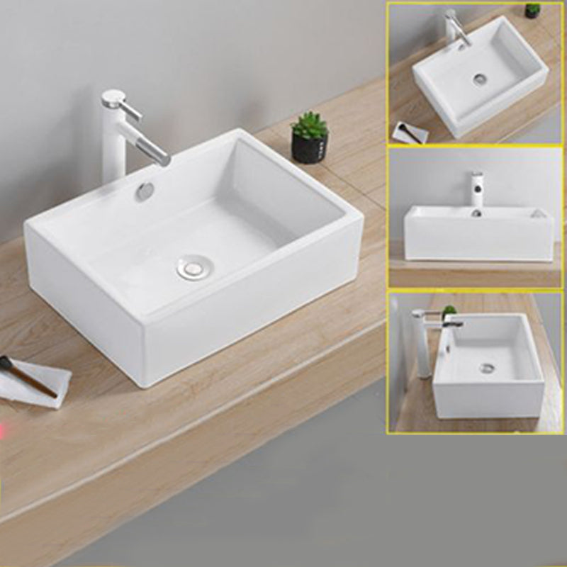 Modern Wash Stand Porcelain Rectangular with Drain Assembly and Pop-Up Drain Vessel Sink 20.3"L x 14.2"W x 6.1"H Clearhalo 'Bathroom Remodel & Bathroom Fixtures' 'Bathroom Sinks & Faucet Components' 'Bathroom Sinks' 'bathroom_sink' 'Home Improvement' 'home_improvement' 'home_improvement_bathroom_sink' 6255849