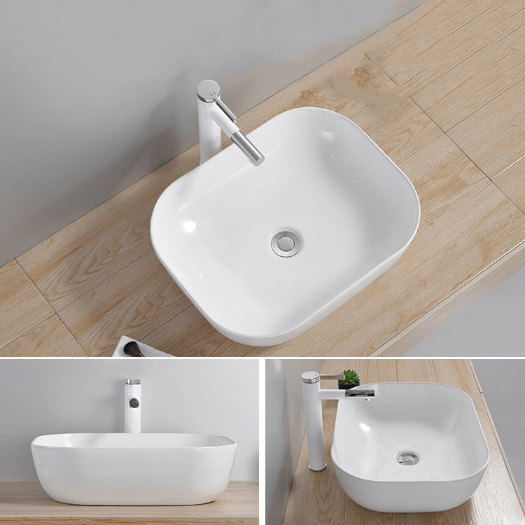 Modern Wash Stand Porcelain Rectangular with Drain Assembly and Pop-Up Drain Vessel Sink Clearhalo 'Bathroom Remodel & Bathroom Fixtures' 'Bathroom Sinks & Faucet Components' 'Bathroom Sinks' 'bathroom_sink' 'Home Improvement' 'home_improvement' 'home_improvement_bathroom_sink' 6255850