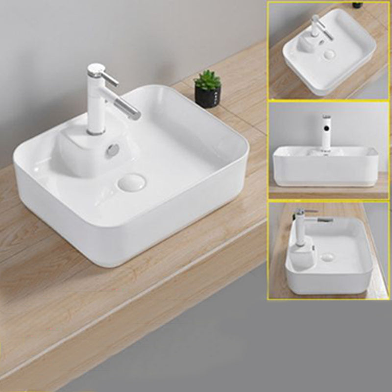 Modern Wash Stand Porcelain Rectangular with Drain Assembly and Pop-Up Drain Vessel Sink 20.5"L x 16.1"W x 6.1"H Clearhalo 'Bathroom Remodel & Bathroom Fixtures' 'Bathroom Sinks & Faucet Components' 'Bathroom Sinks' 'bathroom_sink' 'Home Improvement' 'home_improvement' 'home_improvement_bathroom_sink' 6255851
