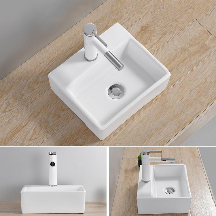 Modern Wash Stand Porcelain Rectangular with Drain Assembly and Pop-Up Drain Vessel Sink Clearhalo 'Bathroom Remodel & Bathroom Fixtures' 'Bathroom Sinks & Faucet Components' 'Bathroom Sinks' 'bathroom_sink' 'Home Improvement' 'home_improvement' 'home_improvement_bathroom_sink' 6255853