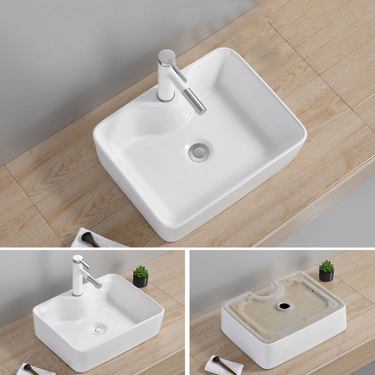 Modern Wash Stand Porcelain Rectangular with Drain Assembly and Pop-Up Drain Vessel Sink Clearhalo 'Bathroom Remodel & Bathroom Fixtures' 'Bathroom Sinks & Faucet Components' 'Bathroom Sinks' 'bathroom_sink' 'Home Improvement' 'home_improvement' 'home_improvement_bathroom_sink' 6255855