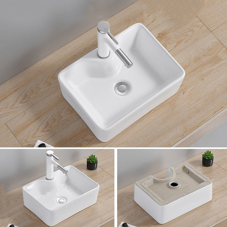 Modern Wash Stand Porcelain Rectangular with Drain Assembly and Pop-Up Drain Vessel Sink Clearhalo 'Bathroom Remodel & Bathroom Fixtures' 'Bathroom Sinks & Faucet Components' 'Bathroom Sinks' 'bathroom_sink' 'Home Improvement' 'home_improvement' 'home_improvement_bathroom_sink' 6255856