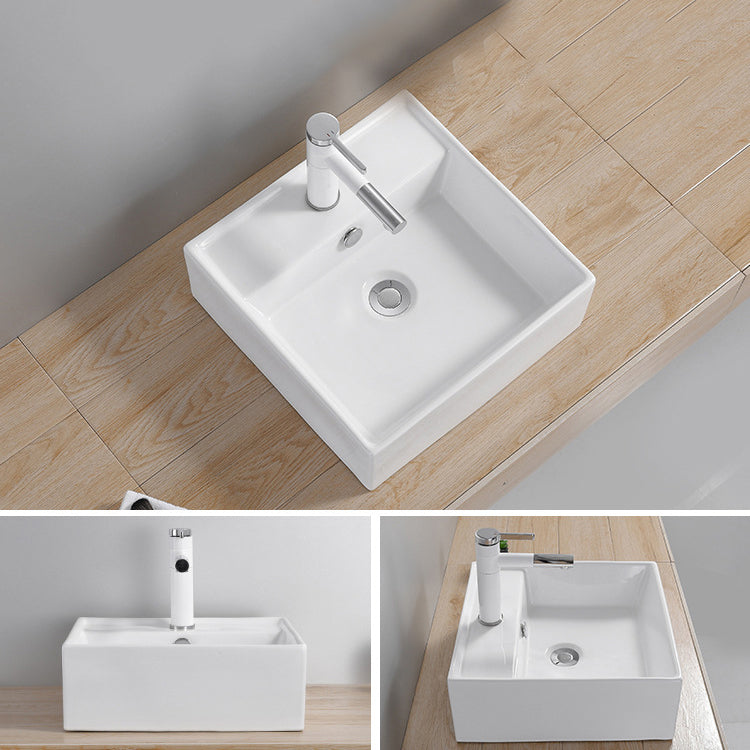 Modern Wash Stand Porcelain Rectangular with Drain Assembly and Pop-Up Drain Vessel Sink Clearhalo 'Bathroom Remodel & Bathroom Fixtures' 'Bathroom Sinks & Faucet Components' 'Bathroom Sinks' 'bathroom_sink' 'Home Improvement' 'home_improvement' 'home_improvement_bathroom_sink' 6255857